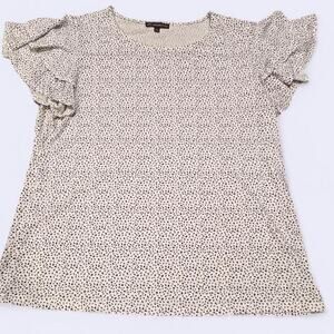 Adrianna Papell Polka Dot Flutter Sleeve Blouse - White/Black - Size Large